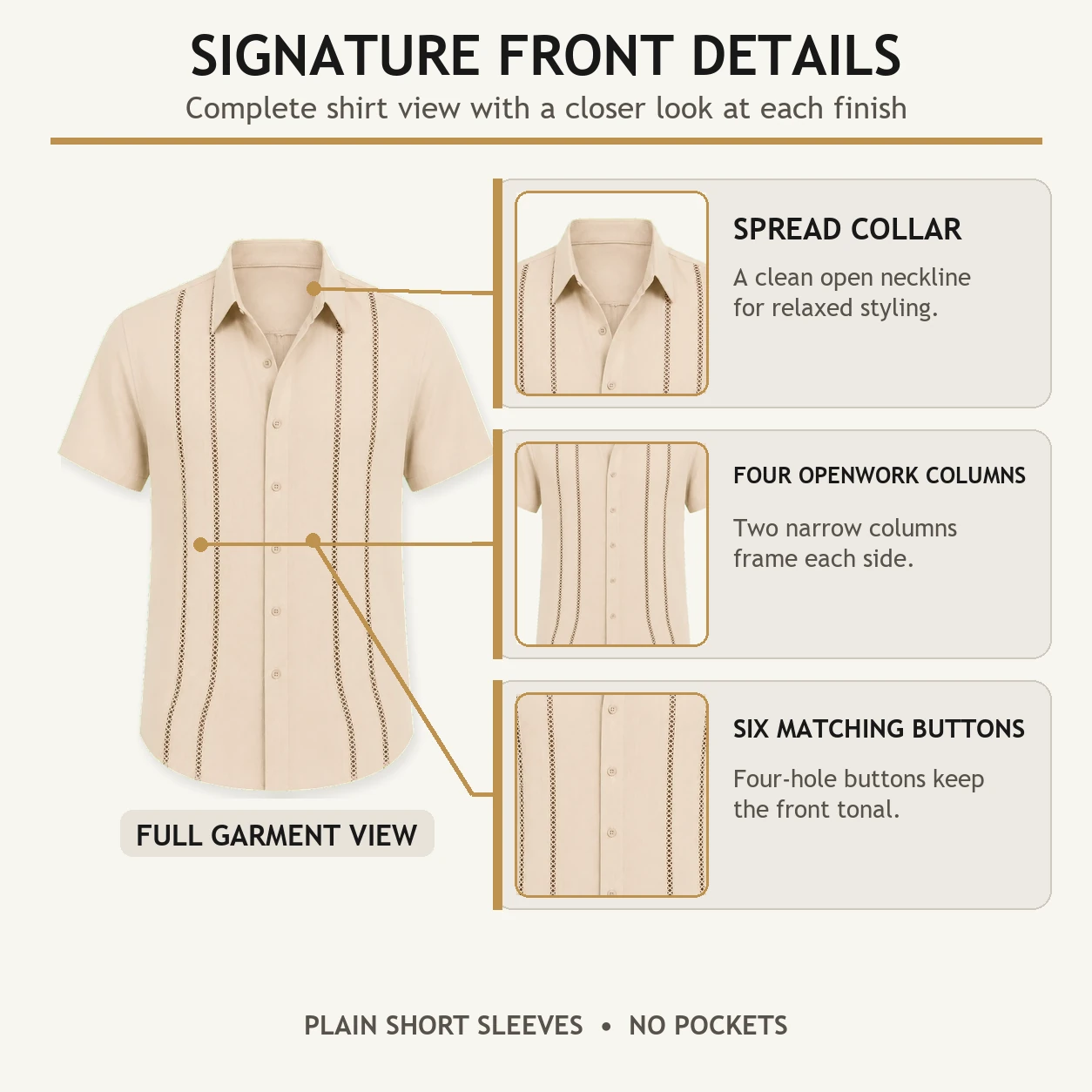 Complete Beige shirt with enlarged collar openwork and button details