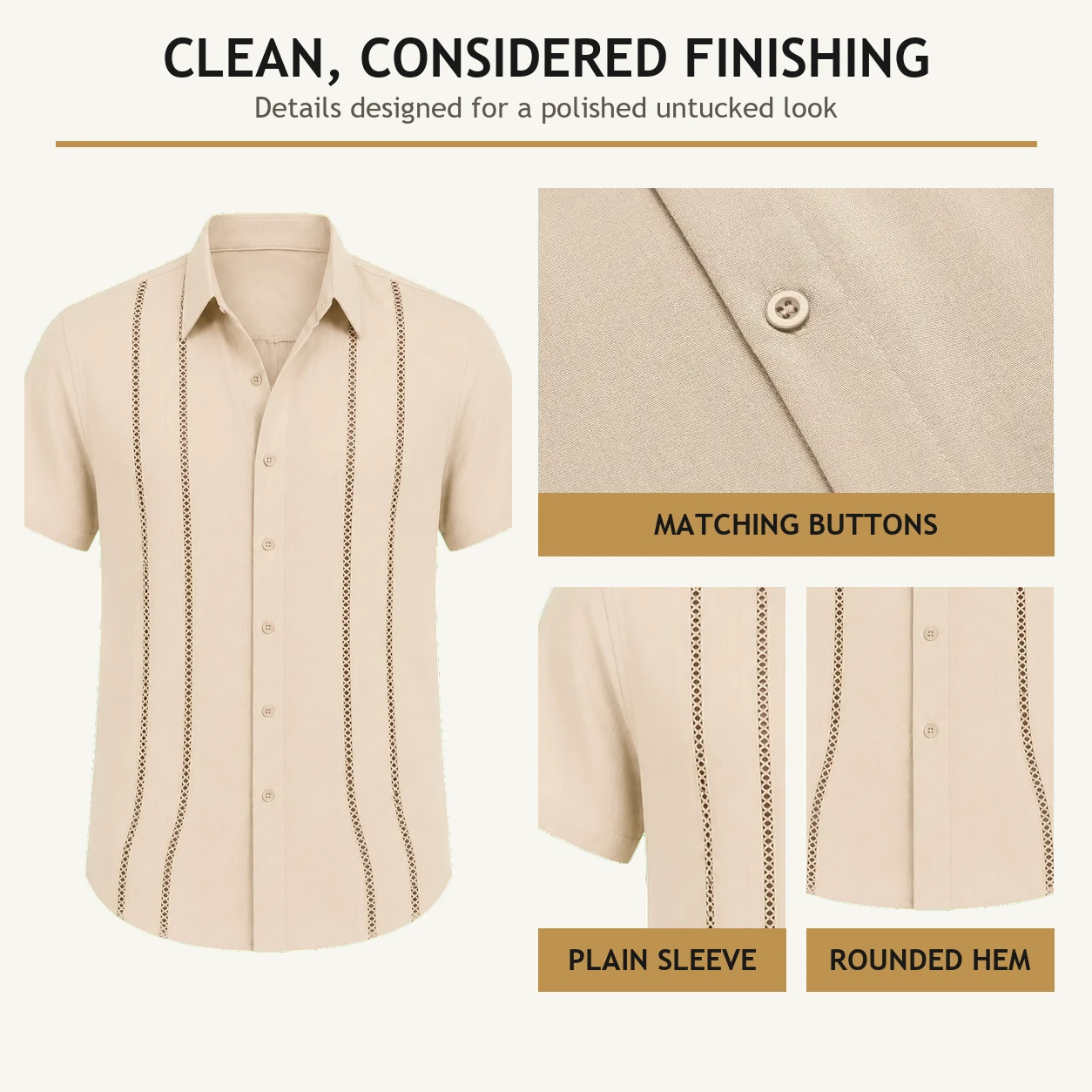 Matching buttons plain short sleeve and rounded hem details