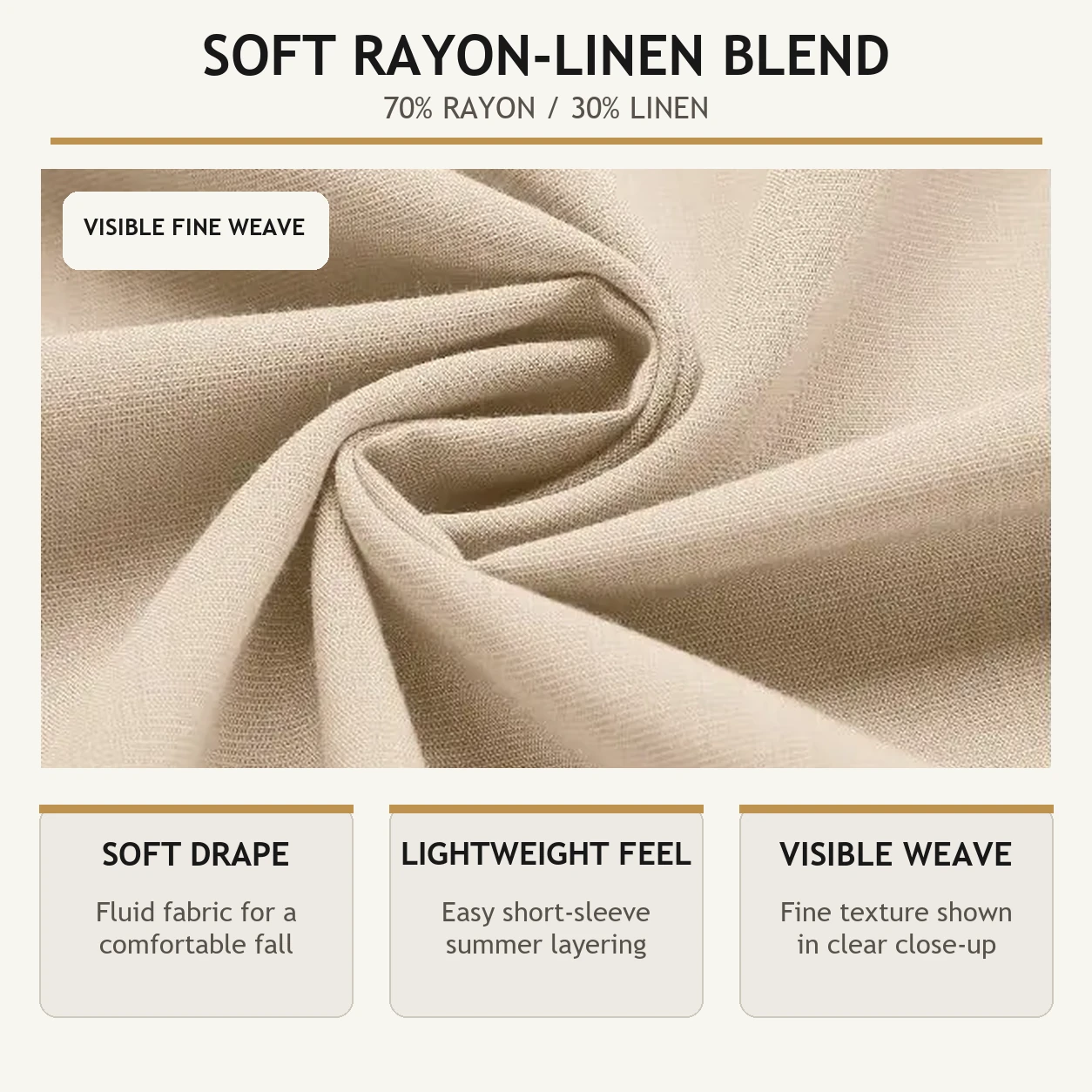 Rayon linen blend fabric drape and visible weave close-up