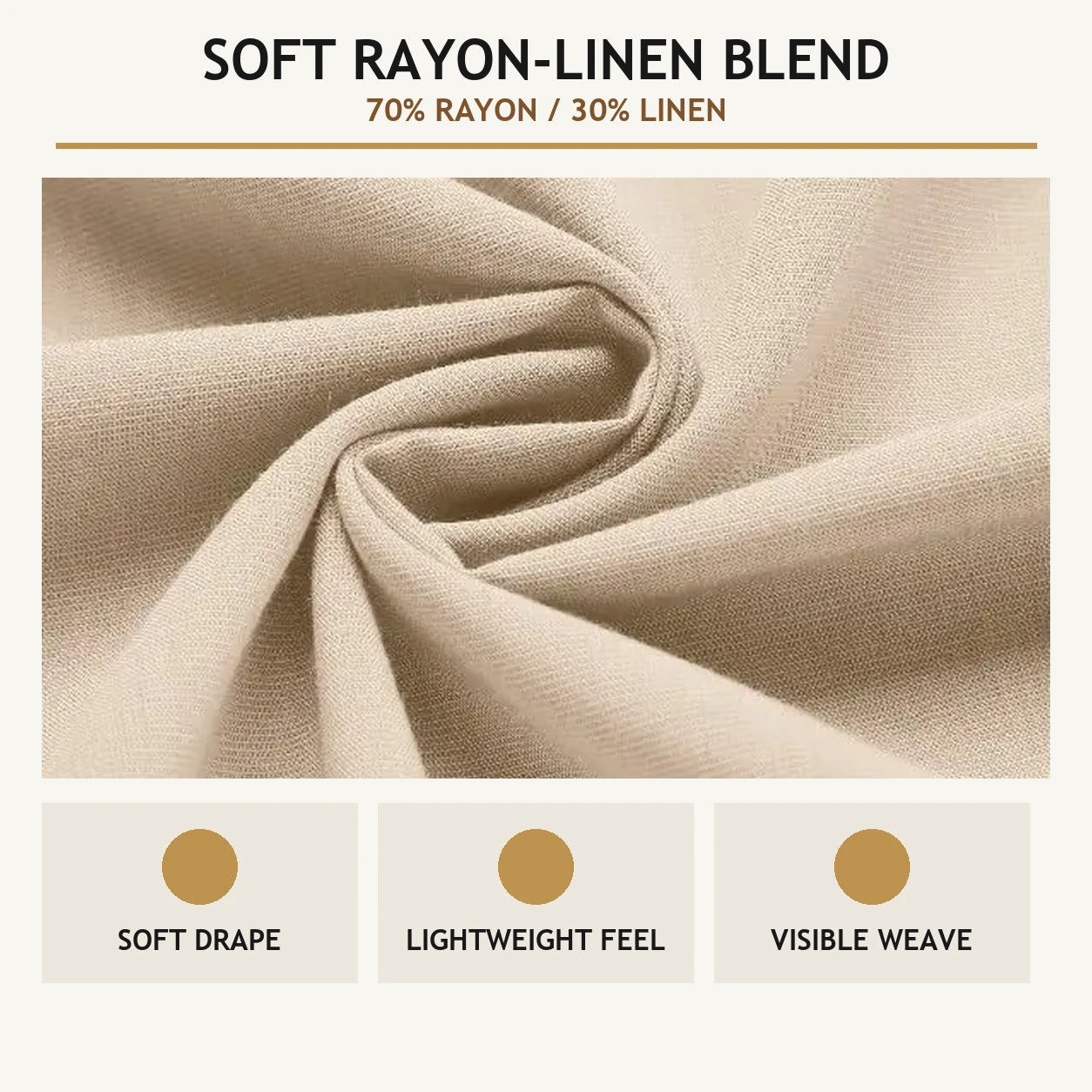Seventy percent rayon and thirty percent linen fabric detail
