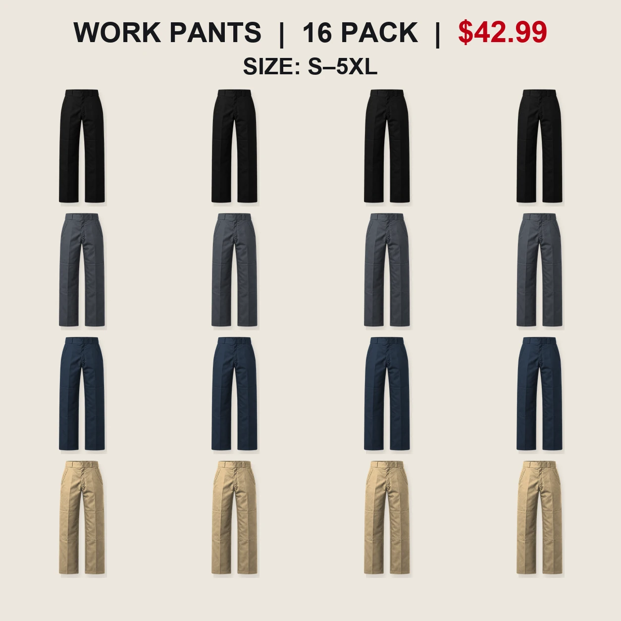 Sixteen-pack Essential Work Rotation double-knee work pants