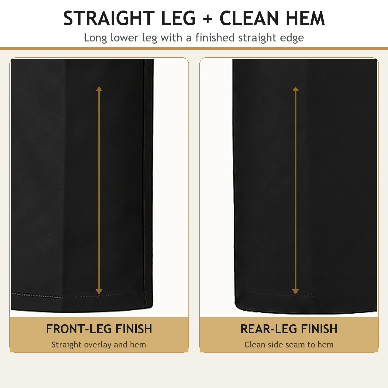 Straight lower leg side seam and clean hem