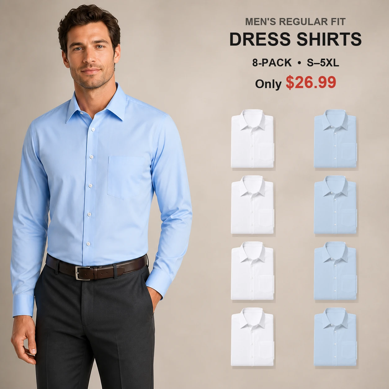 Men's regular fit poplin dress shirts eight-pack main cover
