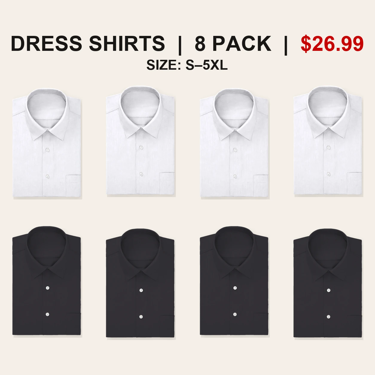 Eight-pack White and Black regular fit dress shirt mix