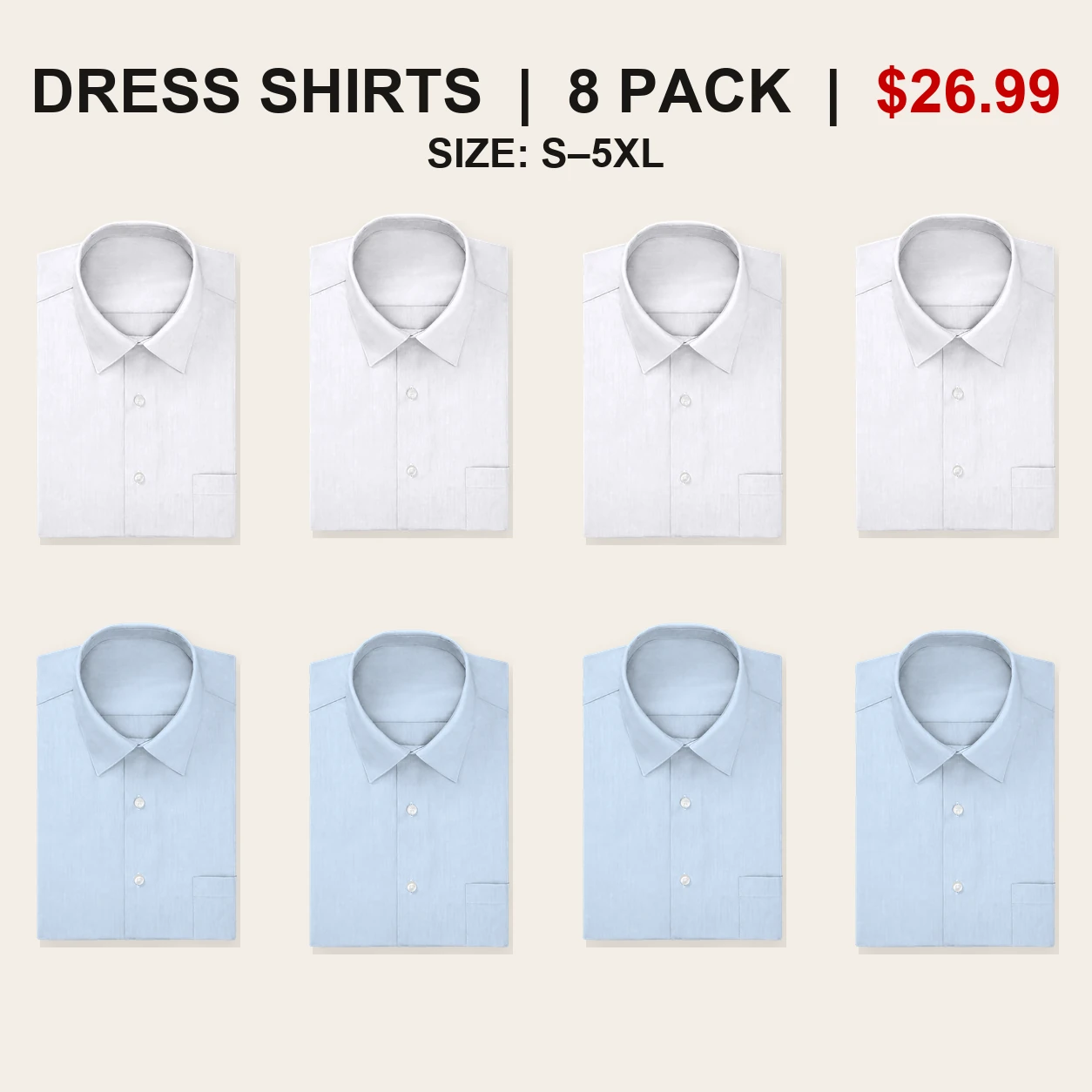 Eight-pack White and Light Blue regular fit dress shirt mix
