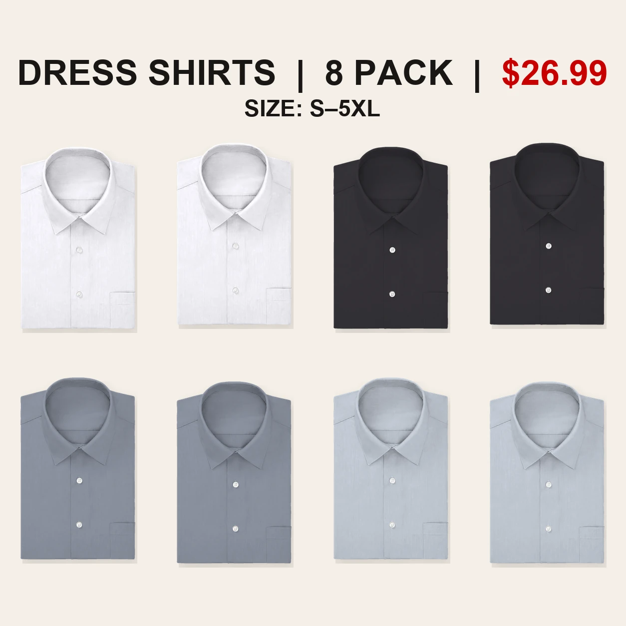 Eight-pack Classic Neutrals regular fit dress shirt mix