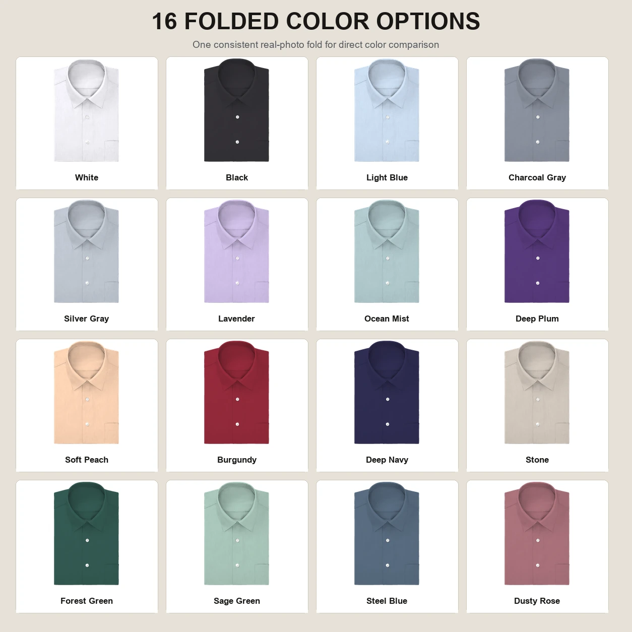 Sixteen folded regular fit poplin dress shirt colors