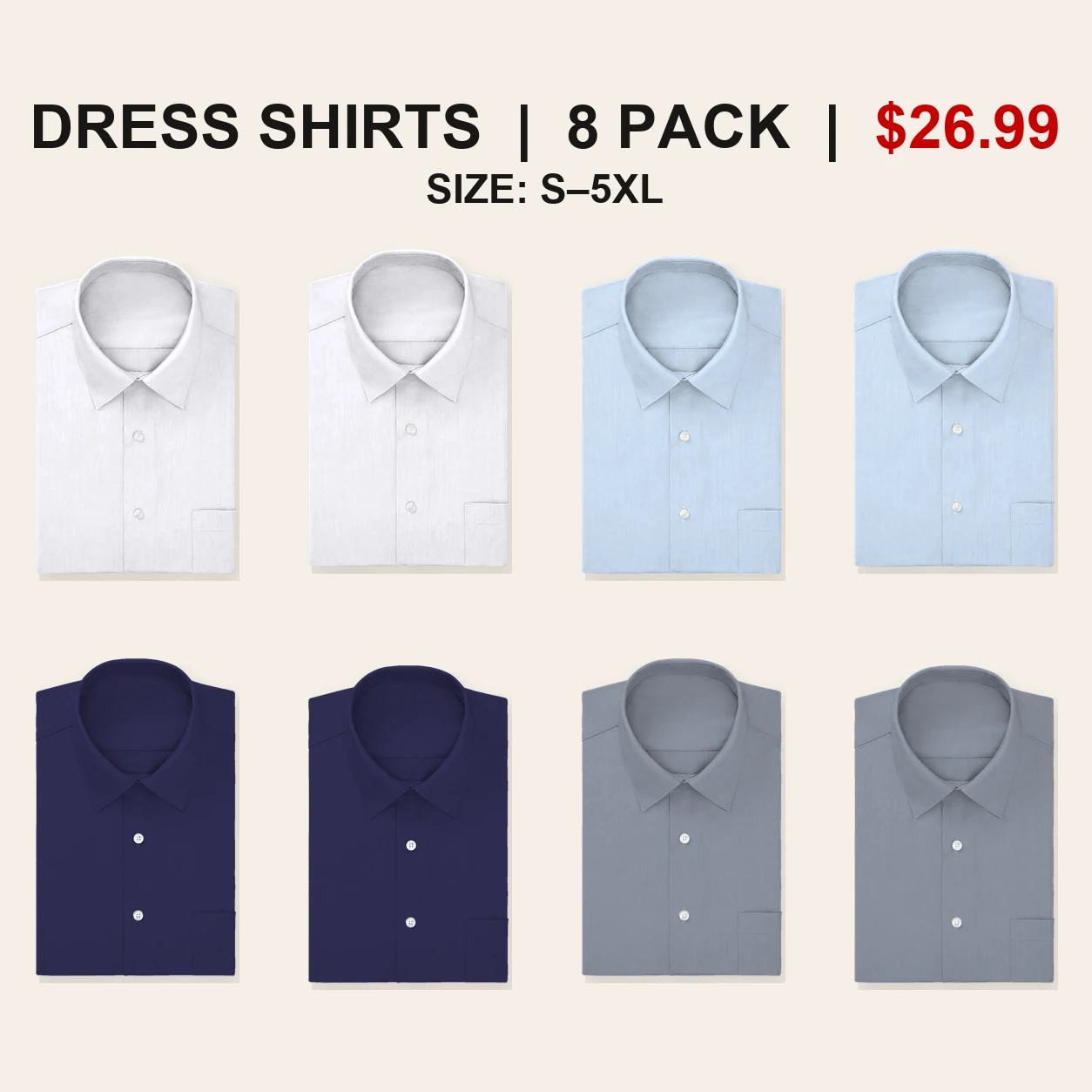 Eight-pack Core Office regular fit dress shirt mix