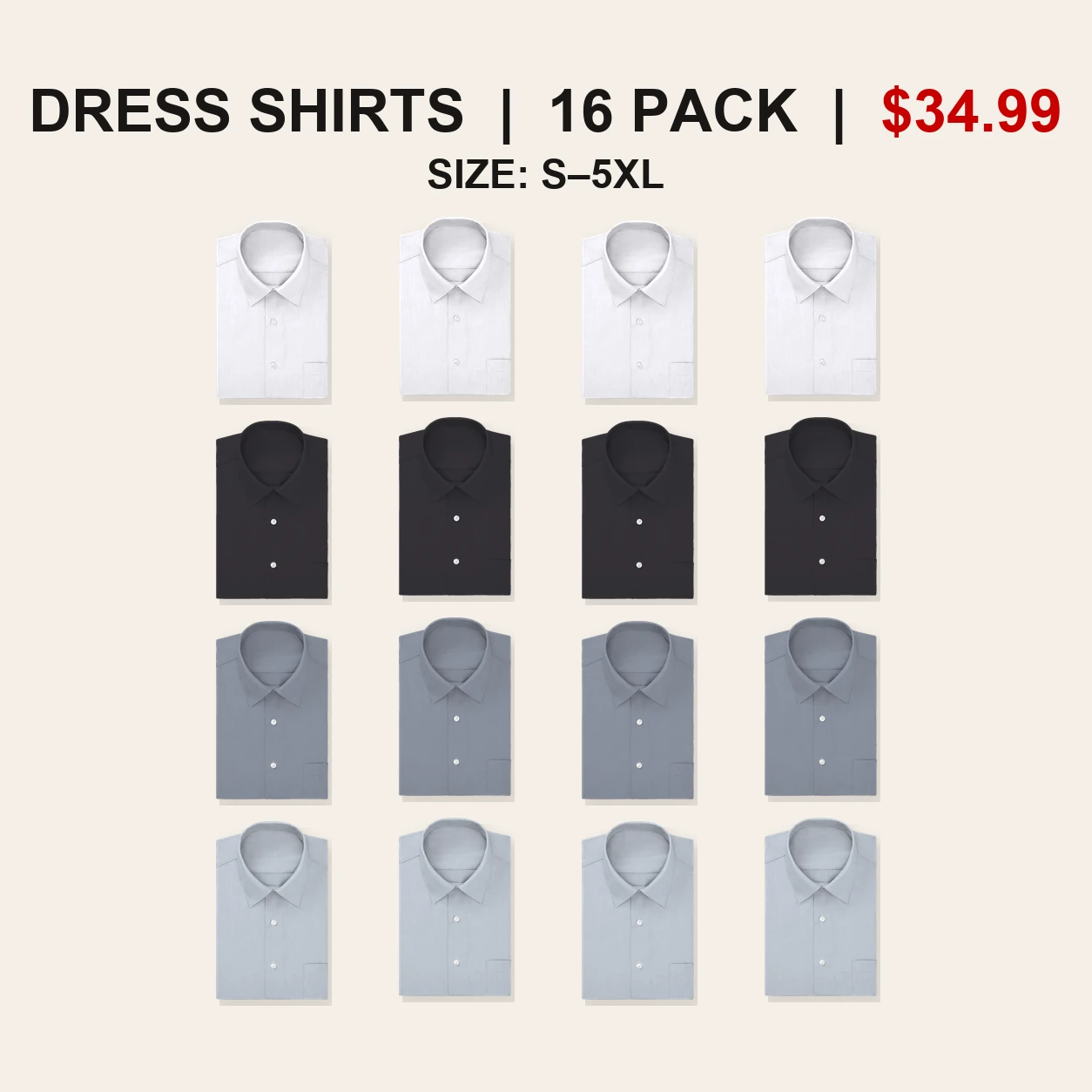 Sixteen-pack Classic Neutrals regular fit dress shirt mix