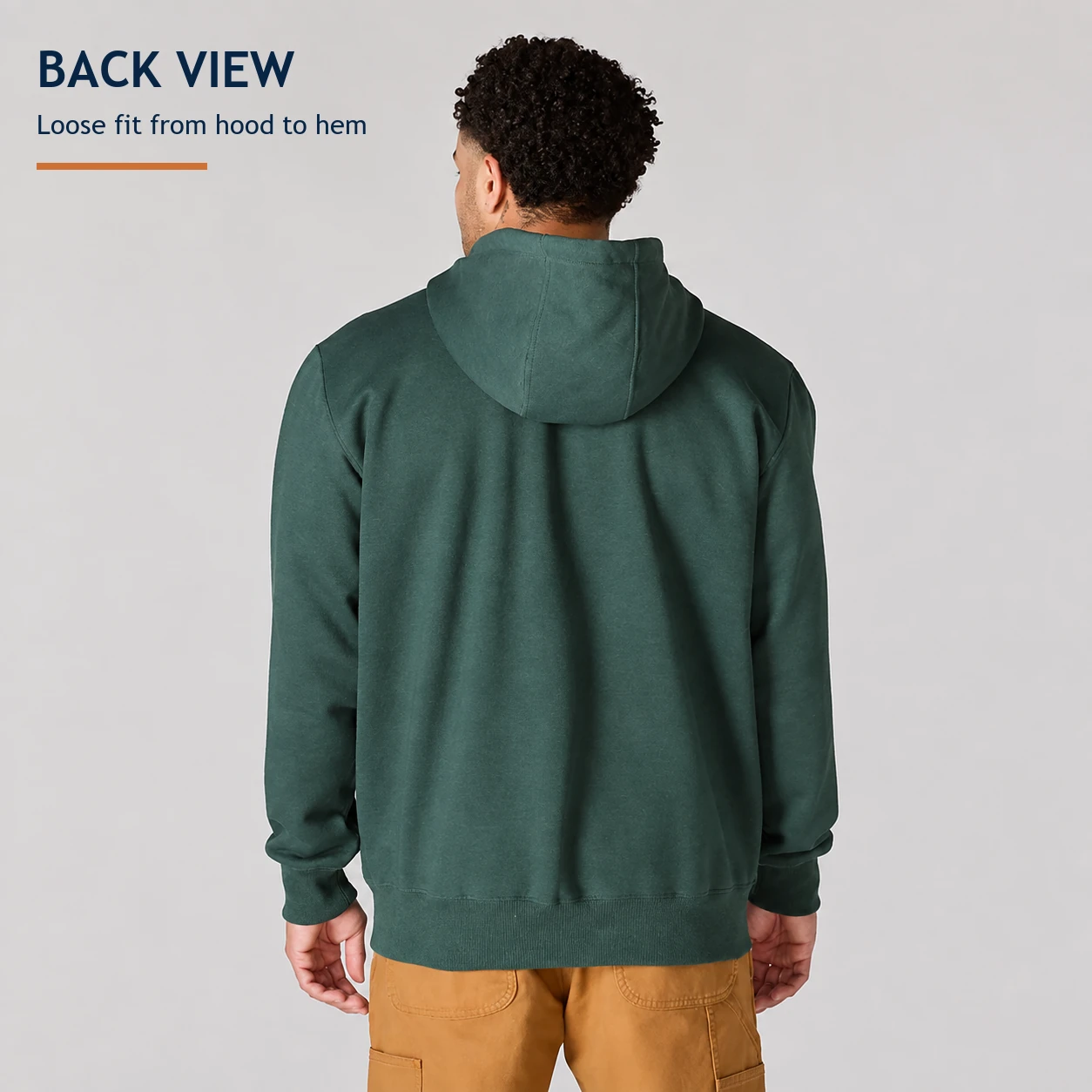 Separate back view of the Forest Green loose-fit hoodie
