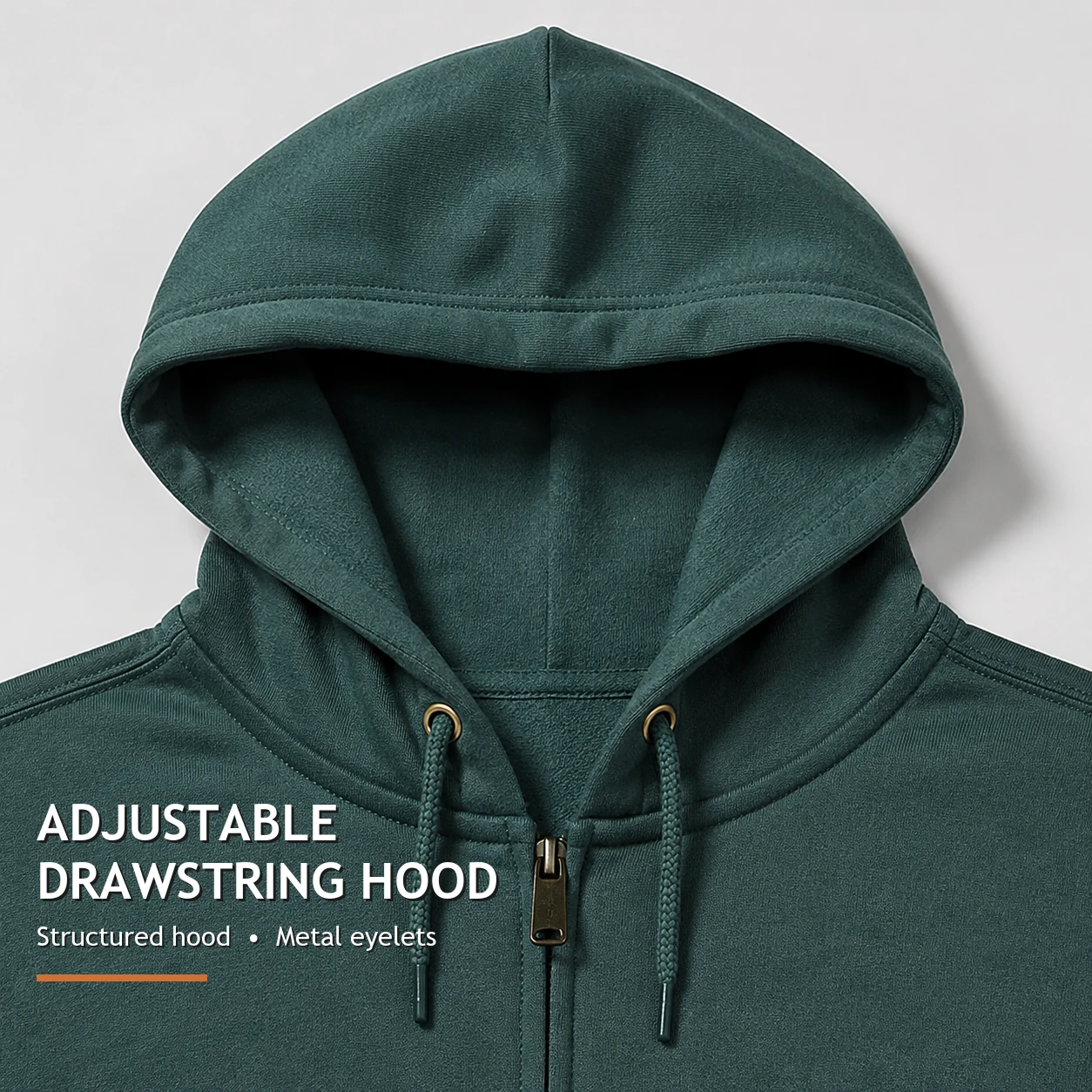 Forest Green adjustable drawstring hood with metal eyelets