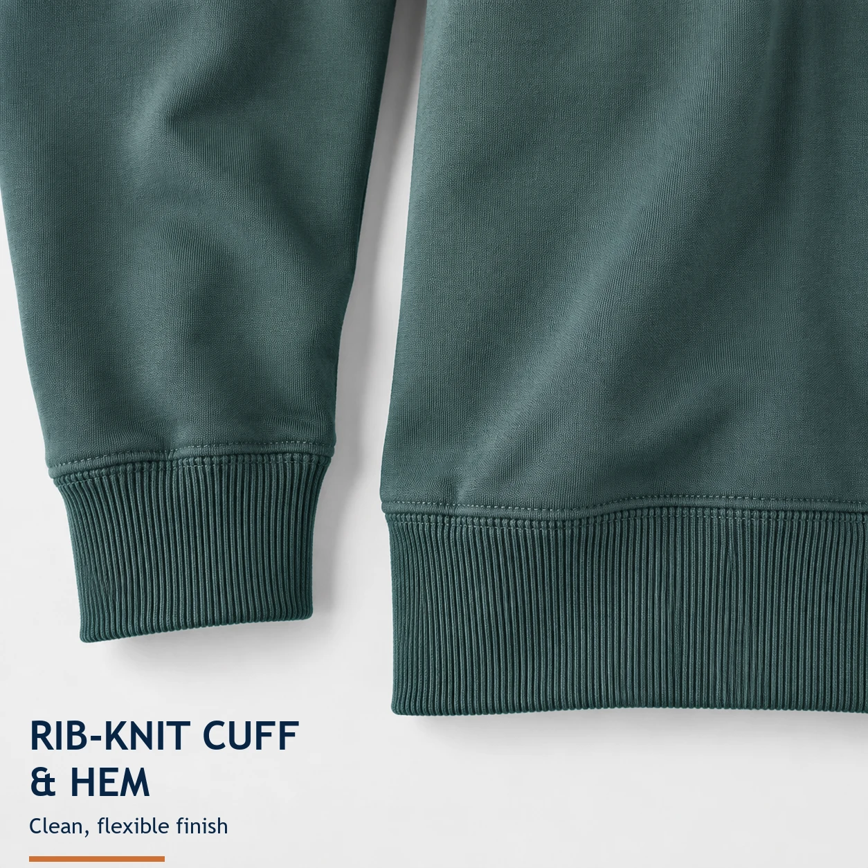 Forest Green rib-knit sleeve cuff and lower hem