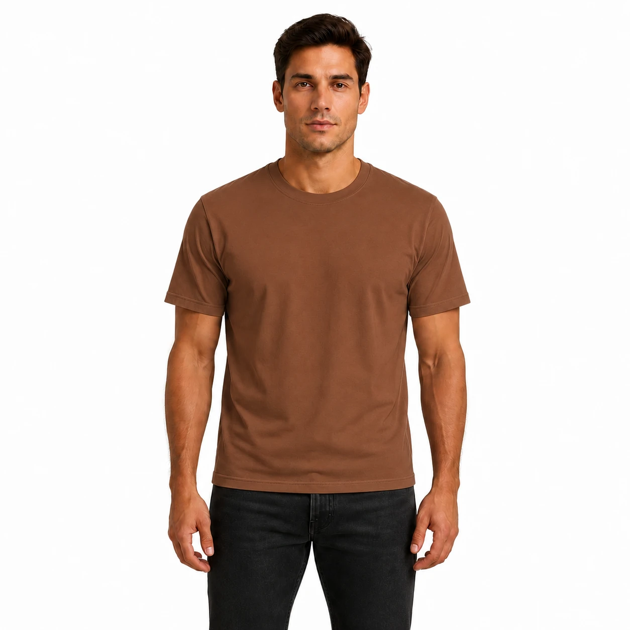 Brown crew-neck T-shirt color preview