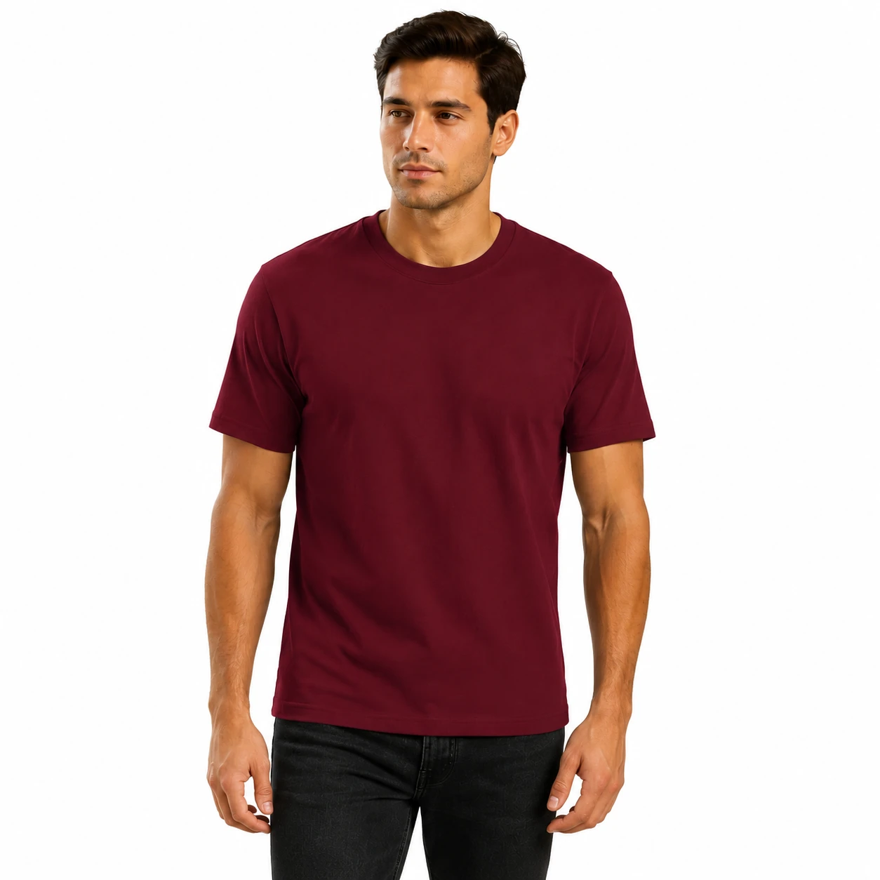 Burgundy crew-neck T-shirt color preview