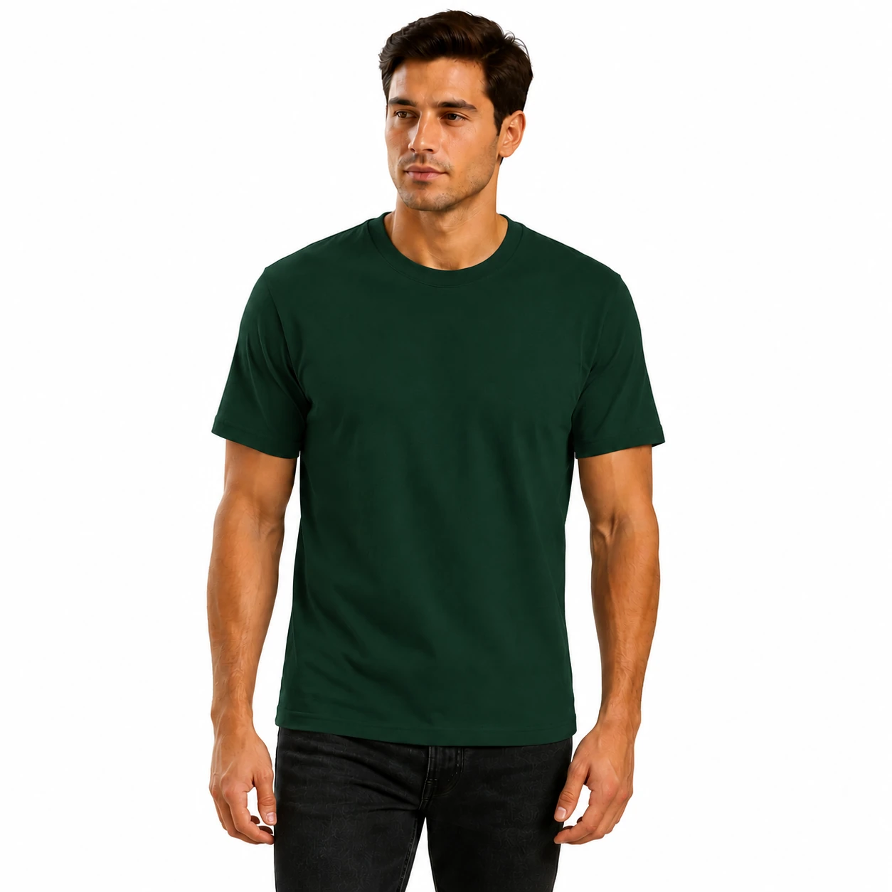 Forest green crew-neck T-shirt color preview
