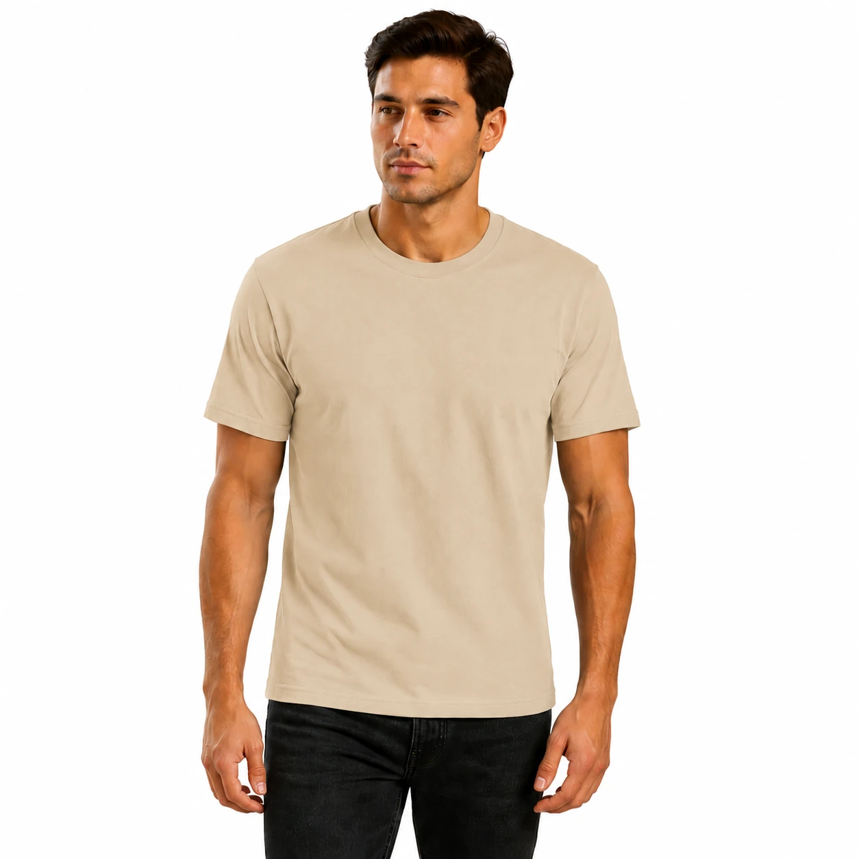 Sand beige crew-neck T-shirt color preview
