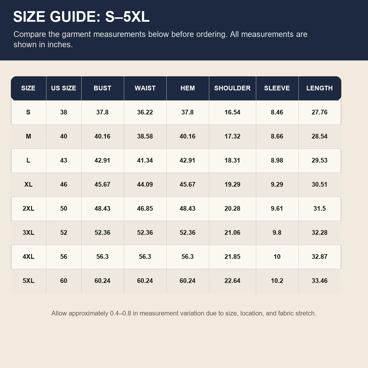 Men's slim fit Henley size guide S to 5XL in inches