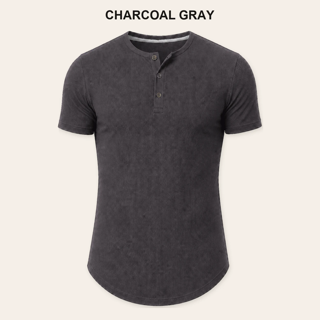 Single Charcoal Gray slim fit ribbed Henley T-shirt