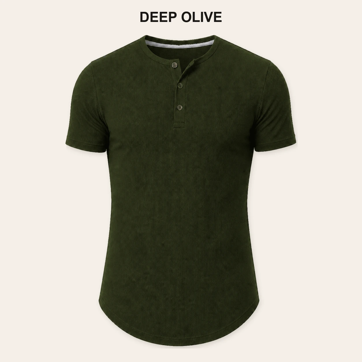 Single Deep Olive slim fit ribbed Henley T-shirt