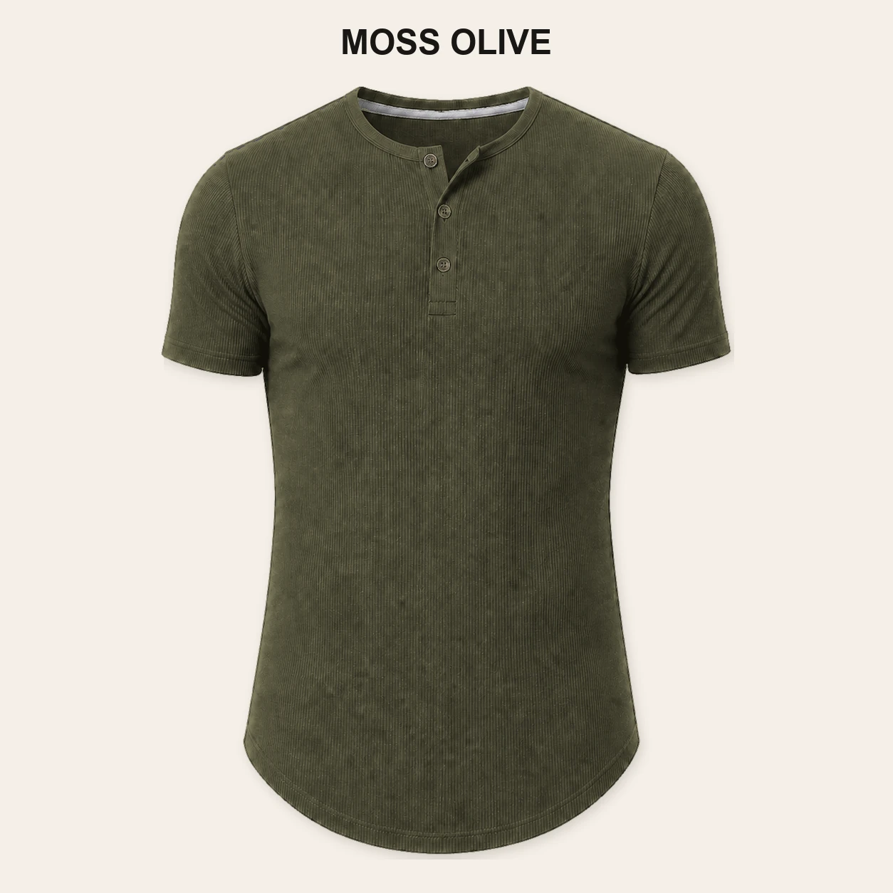 Single Moss Olive slim fit ribbed Henley T-shirt