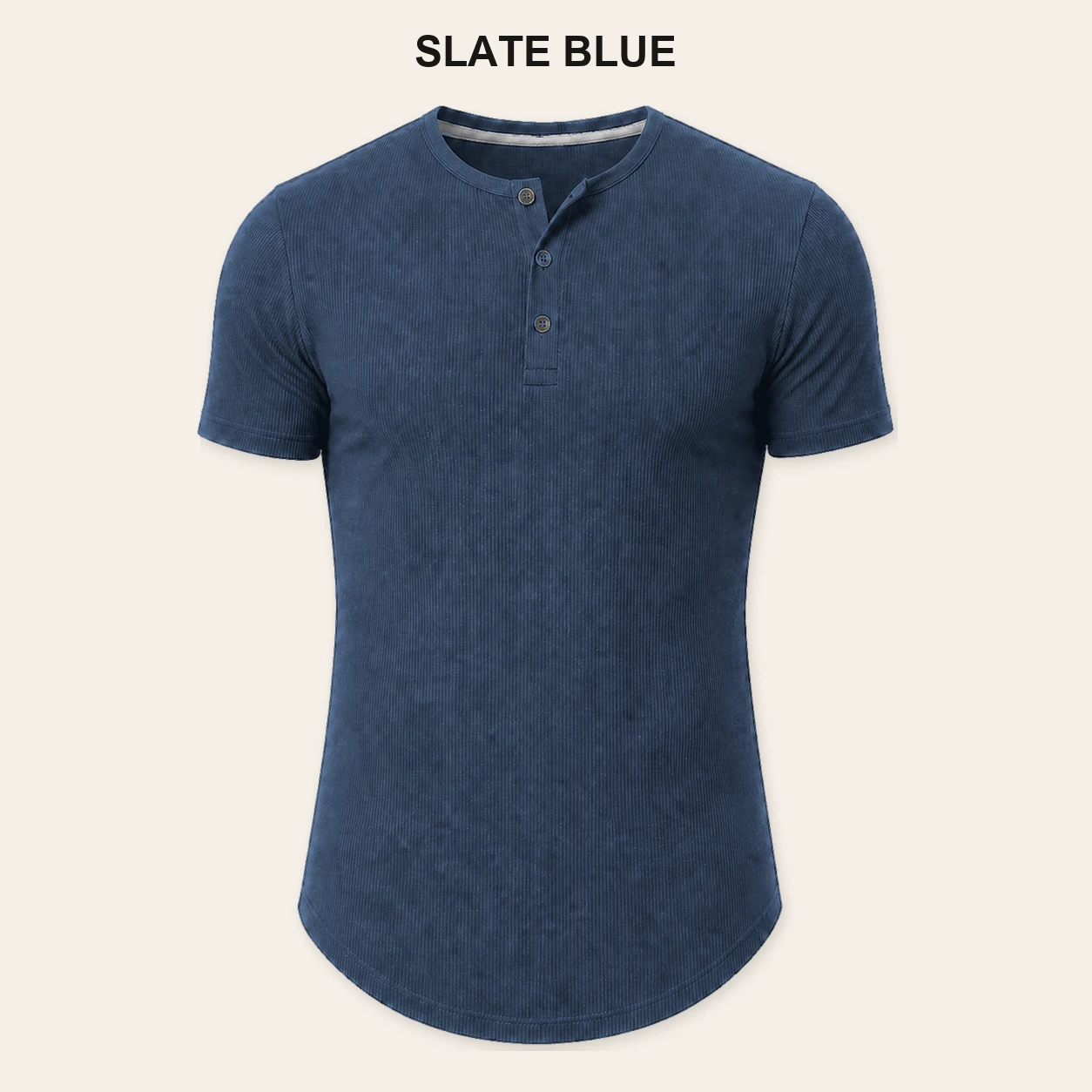 Single Slate Blue slim fit ribbed Henley T-shirt
