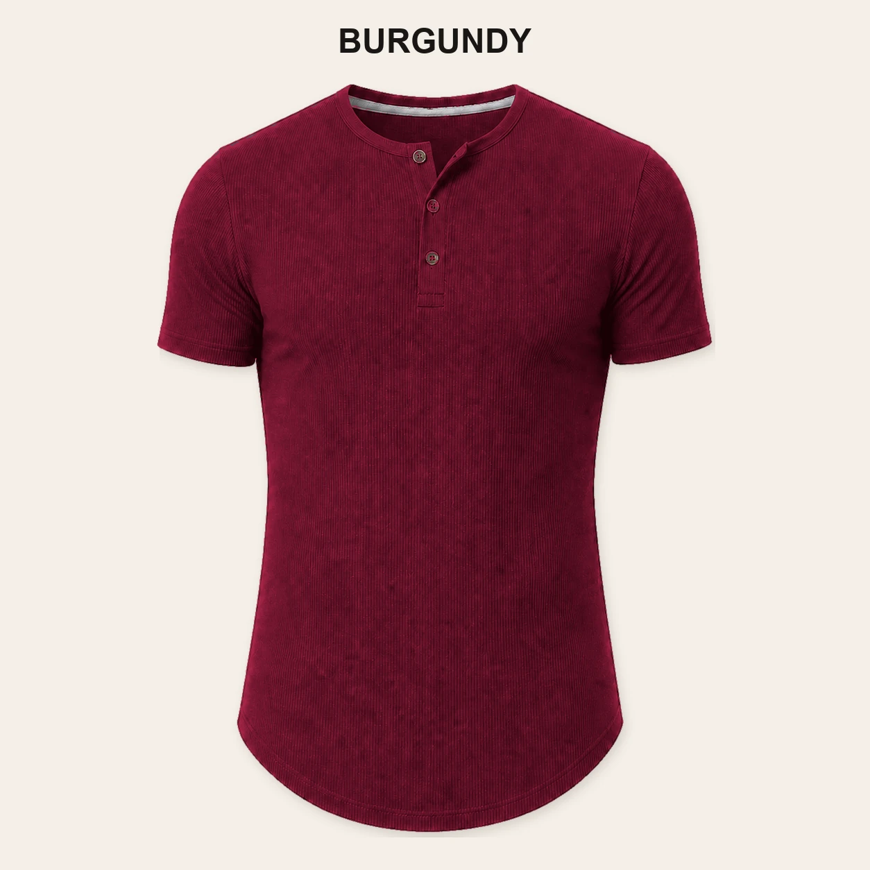 Single Burgundy slim fit ribbed Henley T-shirt