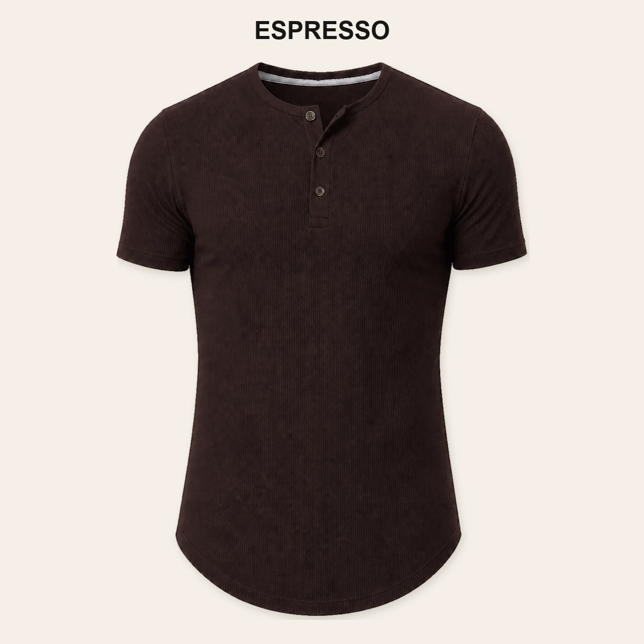 Single Espresso slim fit ribbed Henley T-shirt