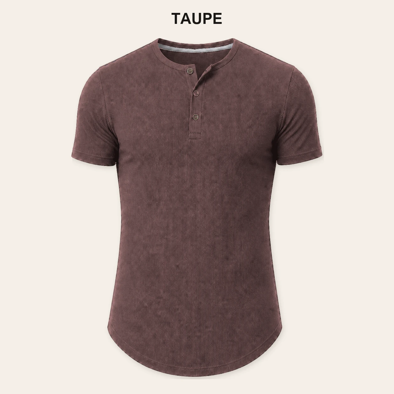 Single Taupe slim fit ribbed Henley T-shirt