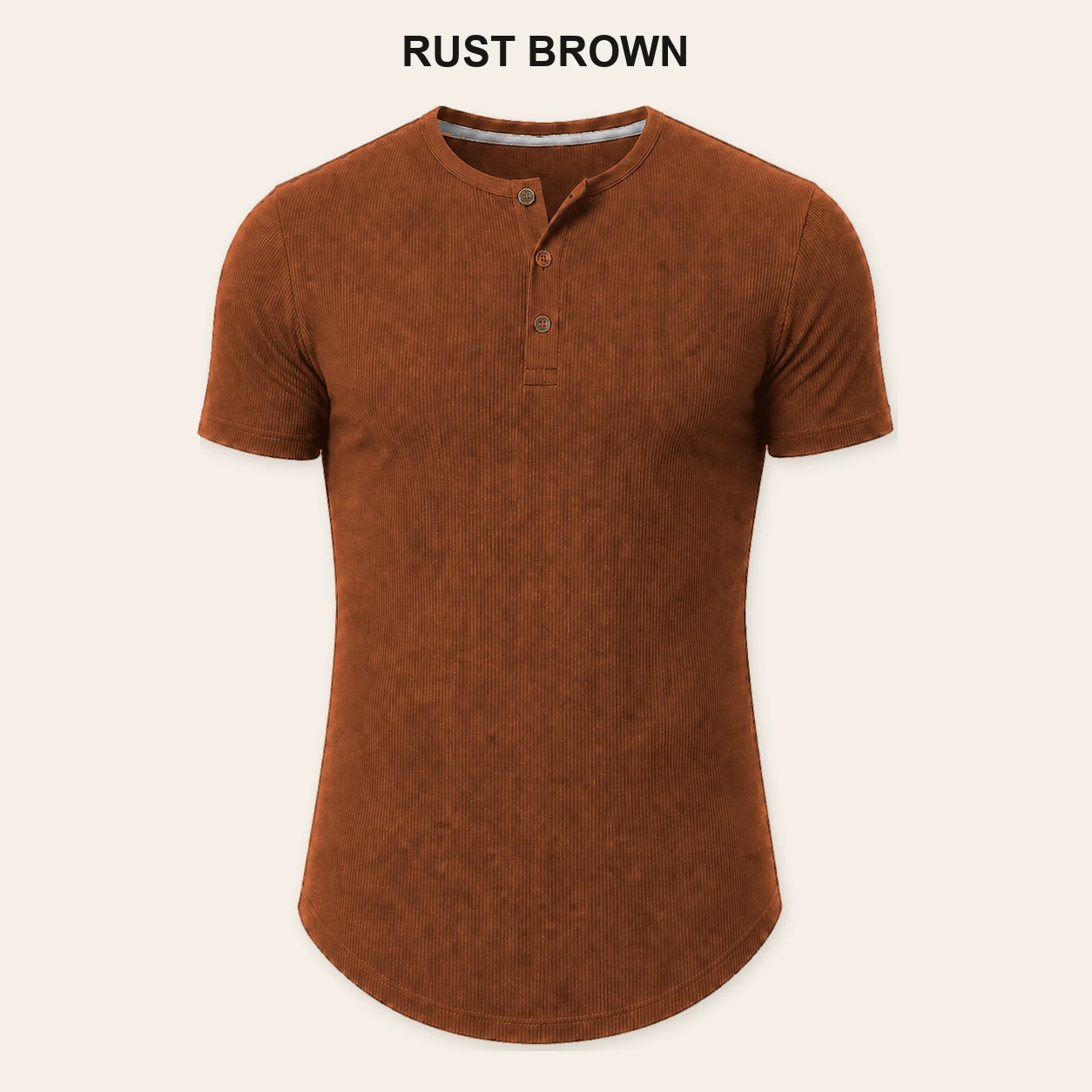 Single Rust Brown slim fit ribbed Henley T-shirt