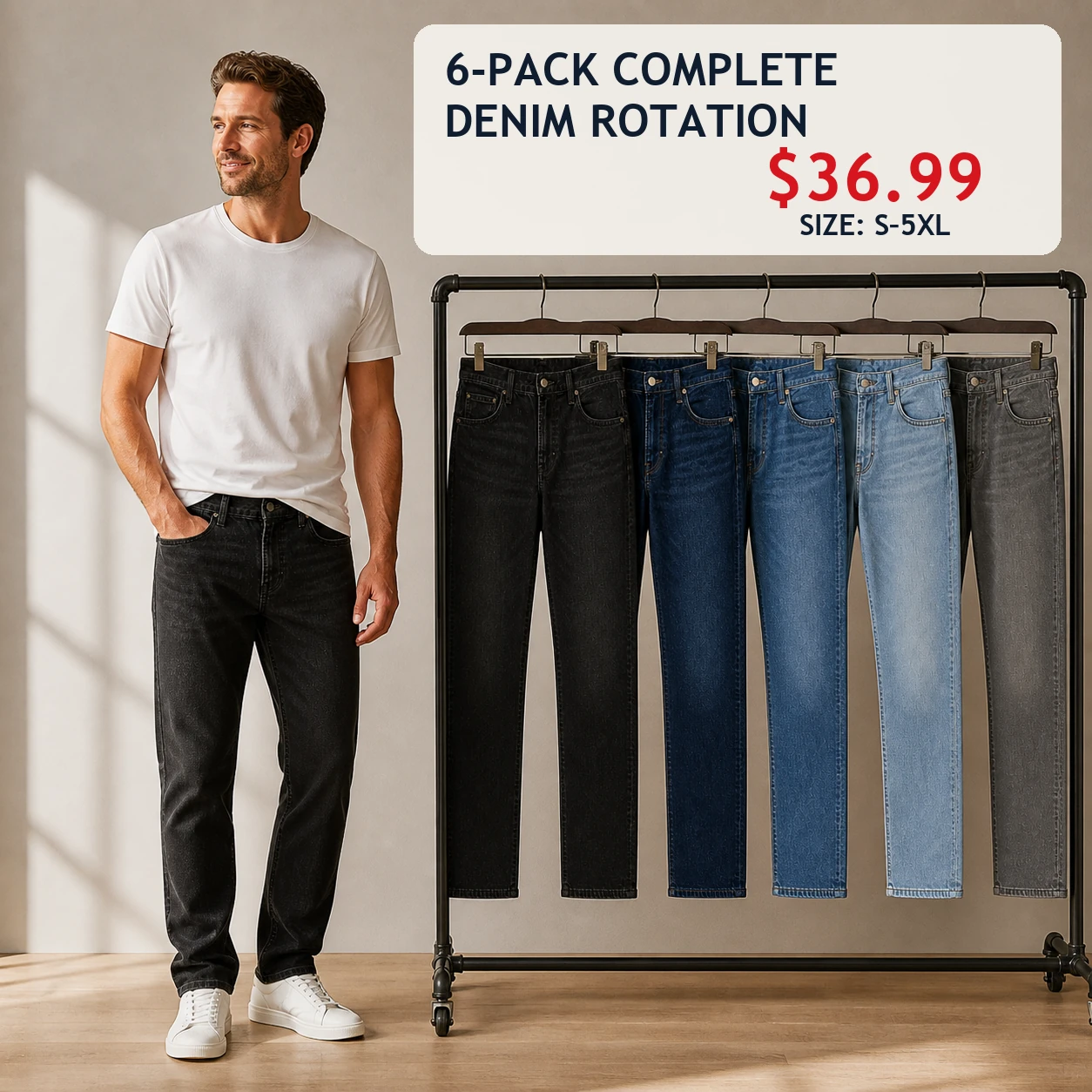 Six-pack men's Flex Stretch Slim Straight jeans main cover
