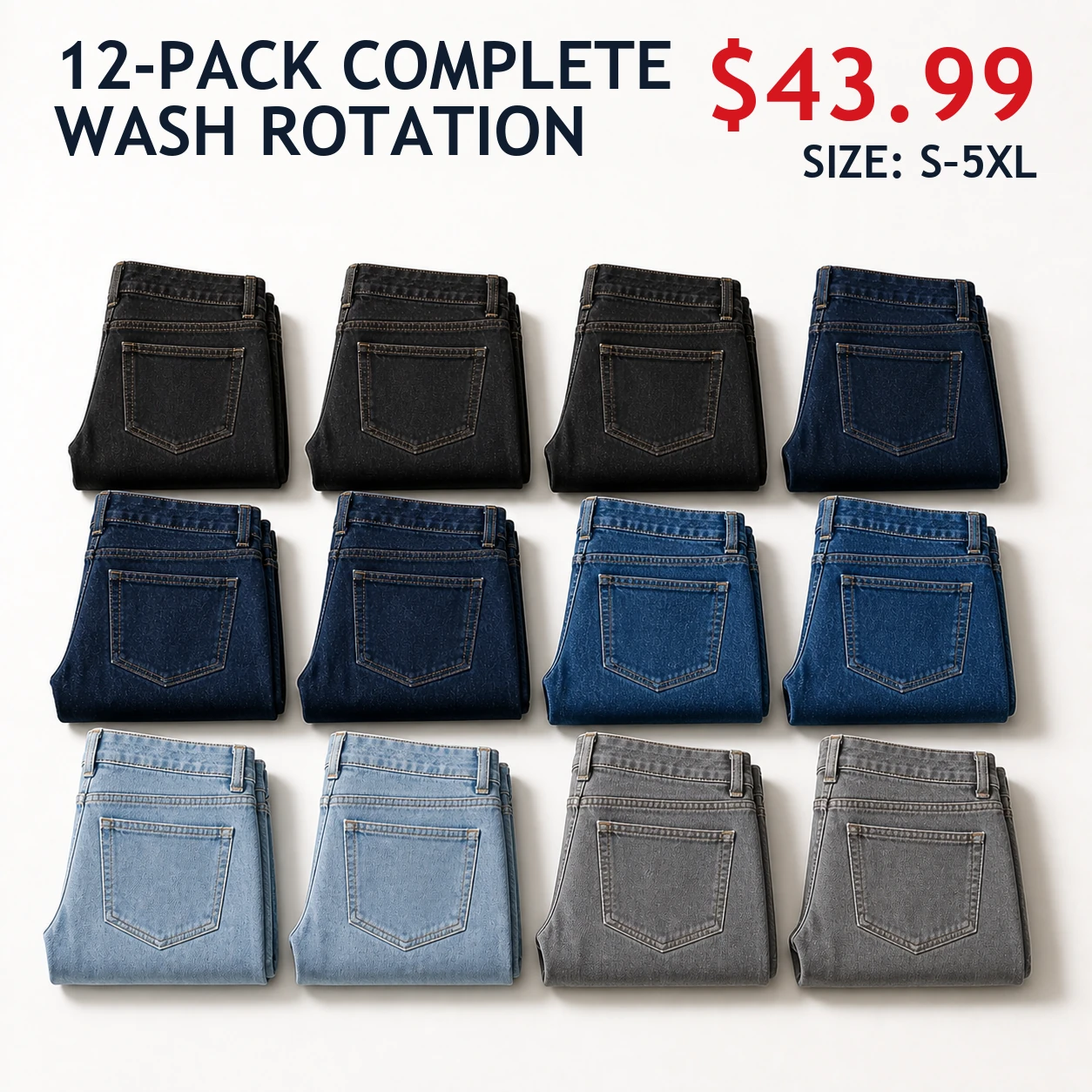 Twelve-pack Complete Wash Rotation men's Slim Straight jeans mix