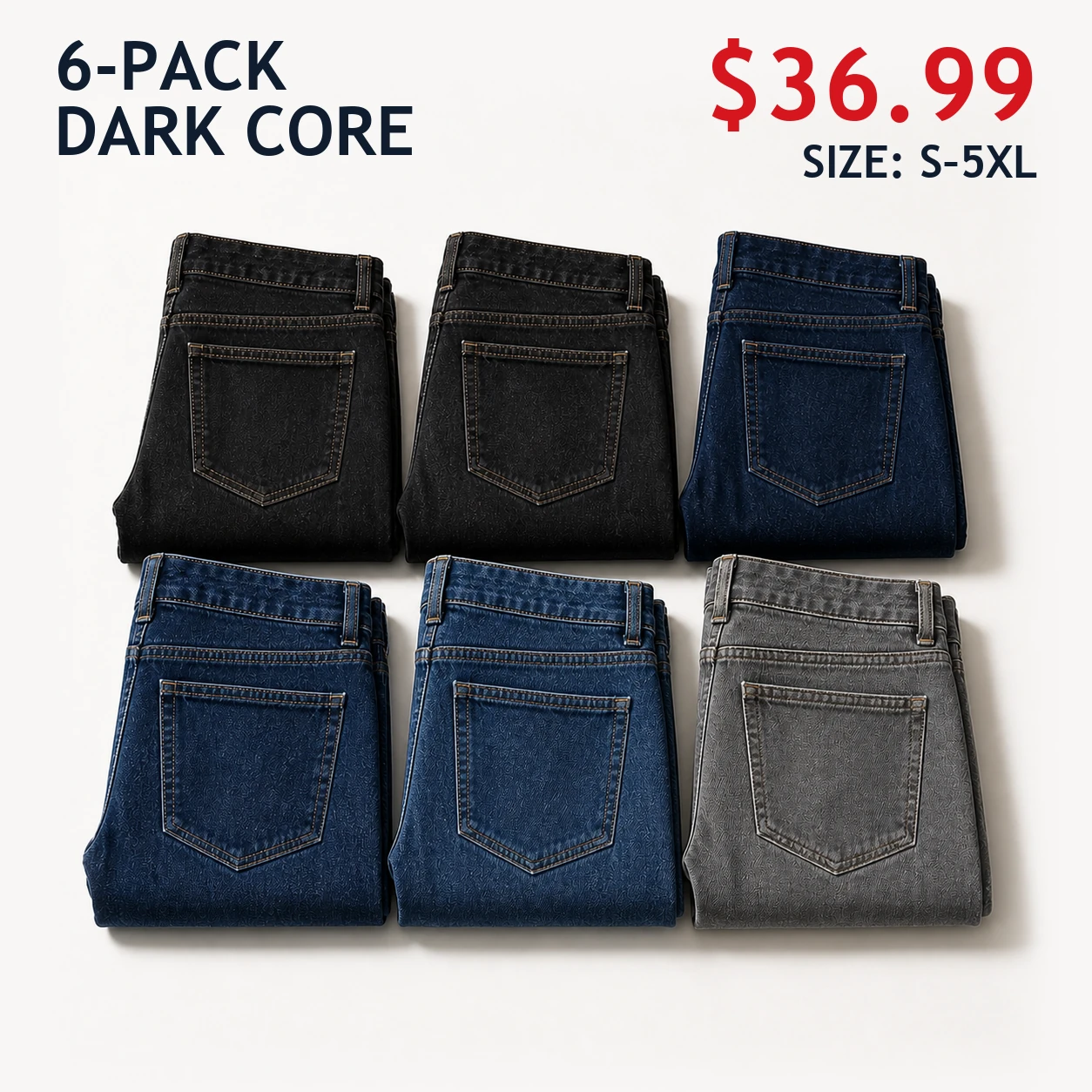 Six-pack Dark Core men's Slim Straight jeans mix