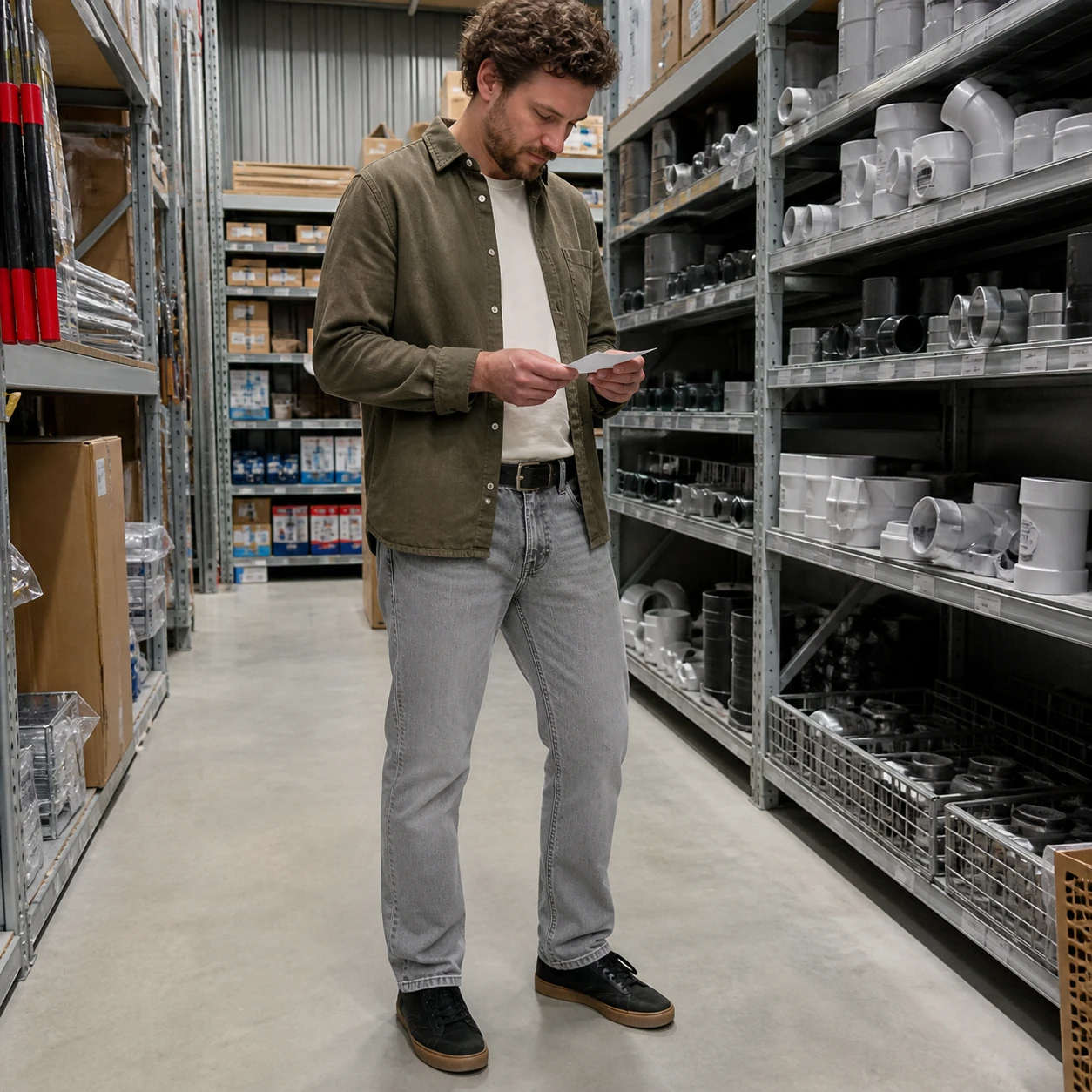 Grey Slim Straight jeans in a home-improvement store phone photo