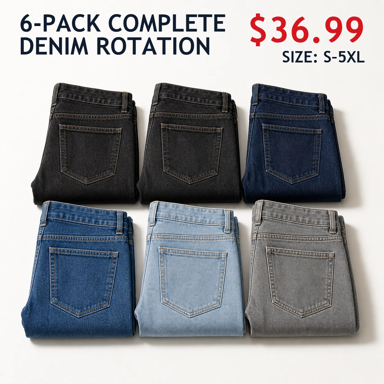 Six-pack Complete Denim Rotation men's Slim Straight jeans mix