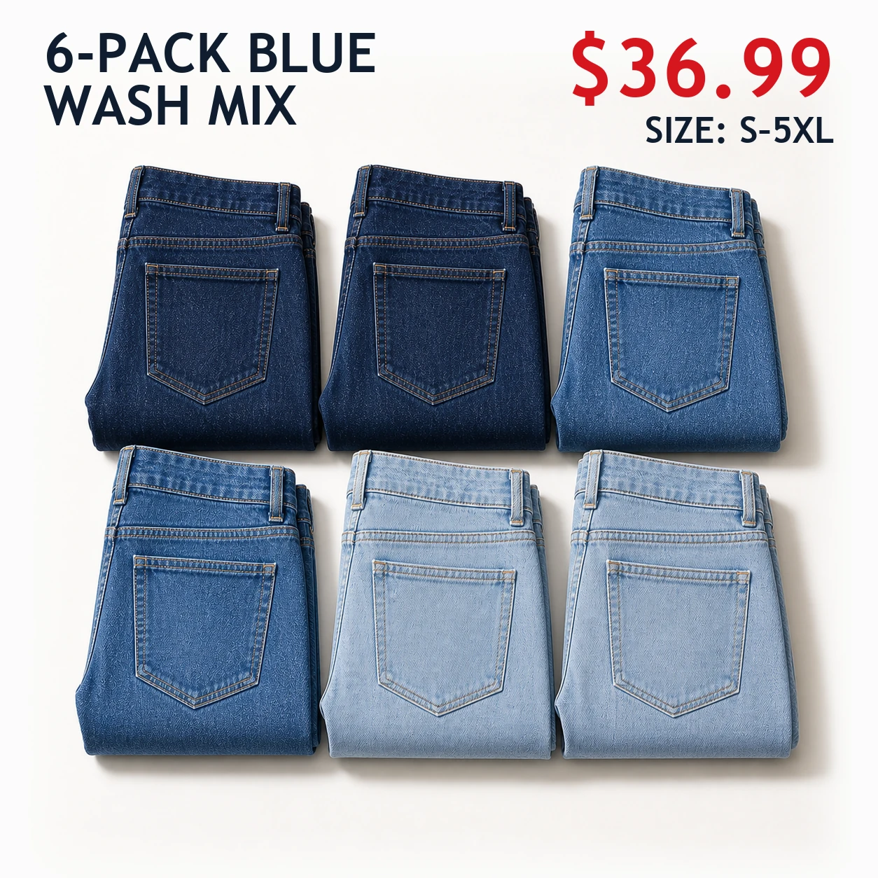 Six-pack Blue Wash Mix men's Slim Straight jeans