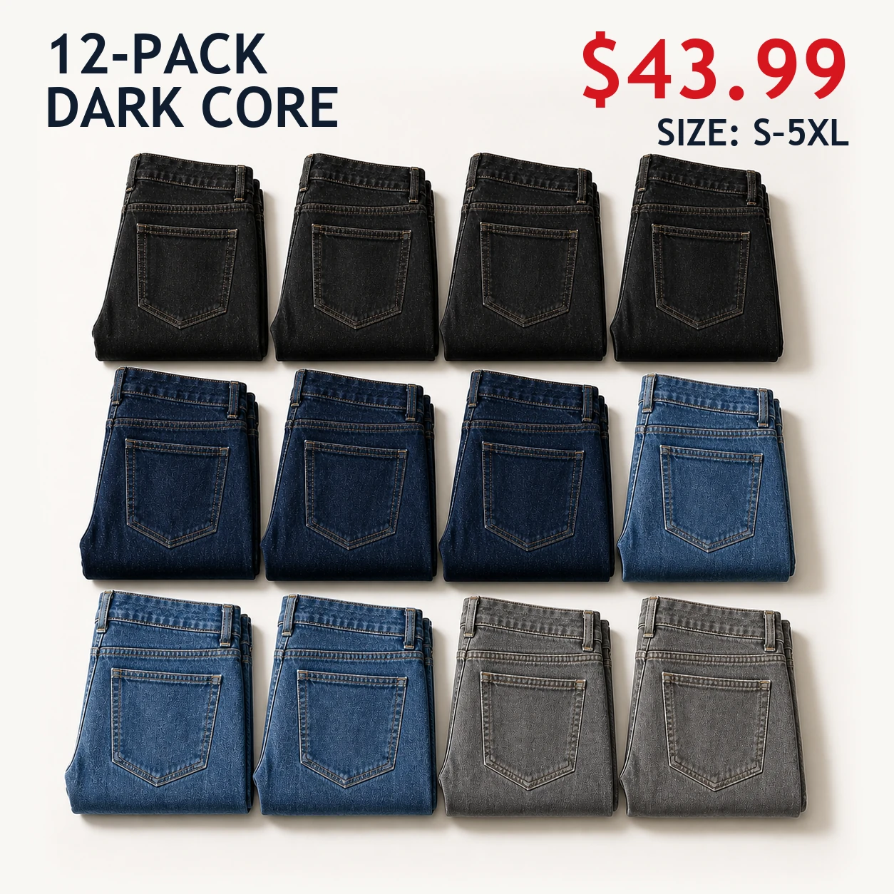 Twelve-pack Dark Core men's Slim Straight jeans mix