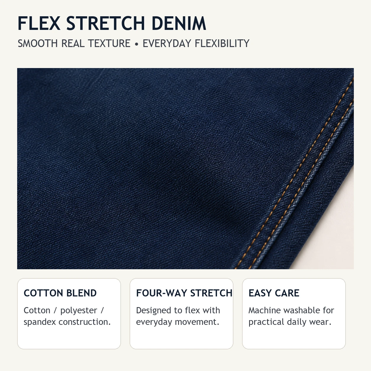 Smooth Dark Blue flex stretch denim texture close-up