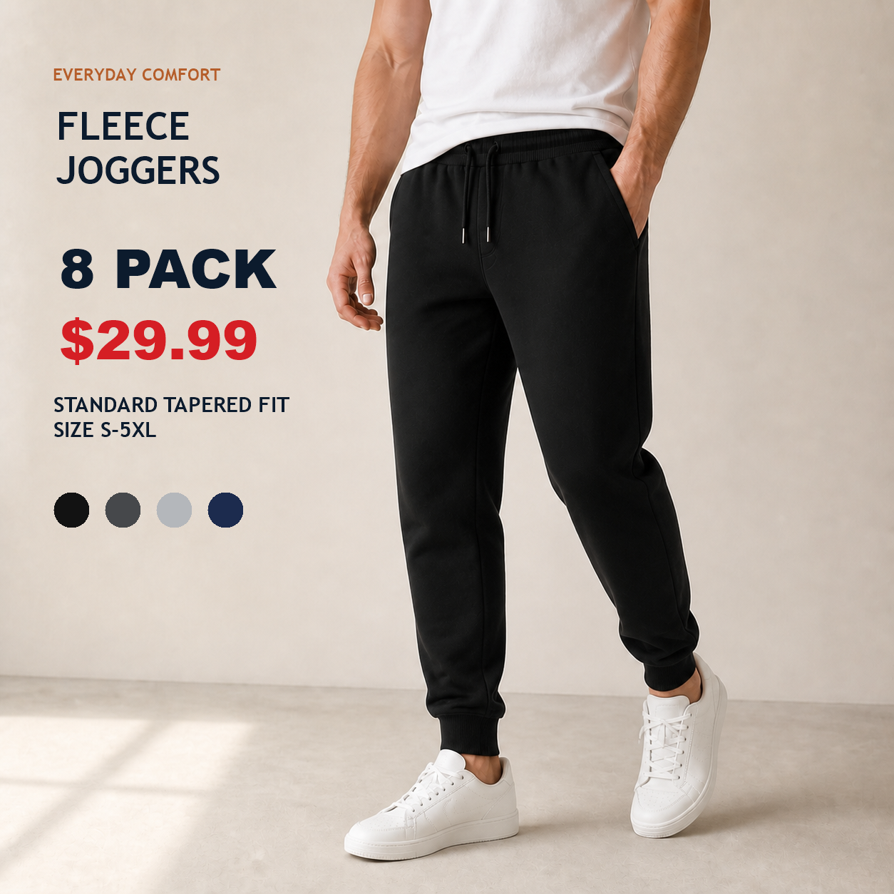 Men's fleece-lined standard tapered jogger sweatpants