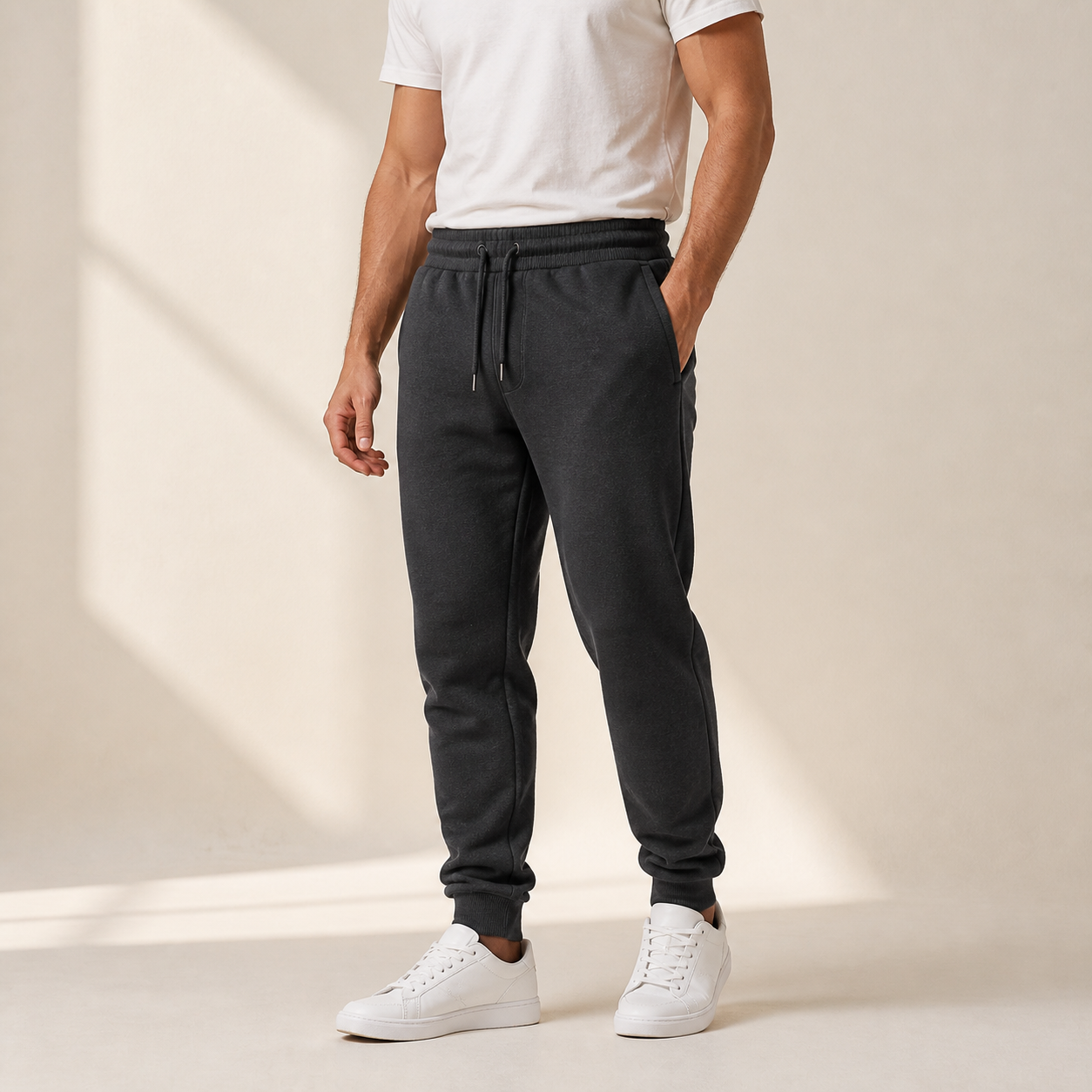 Charcoal men's fleece-lined jogger sweatpants