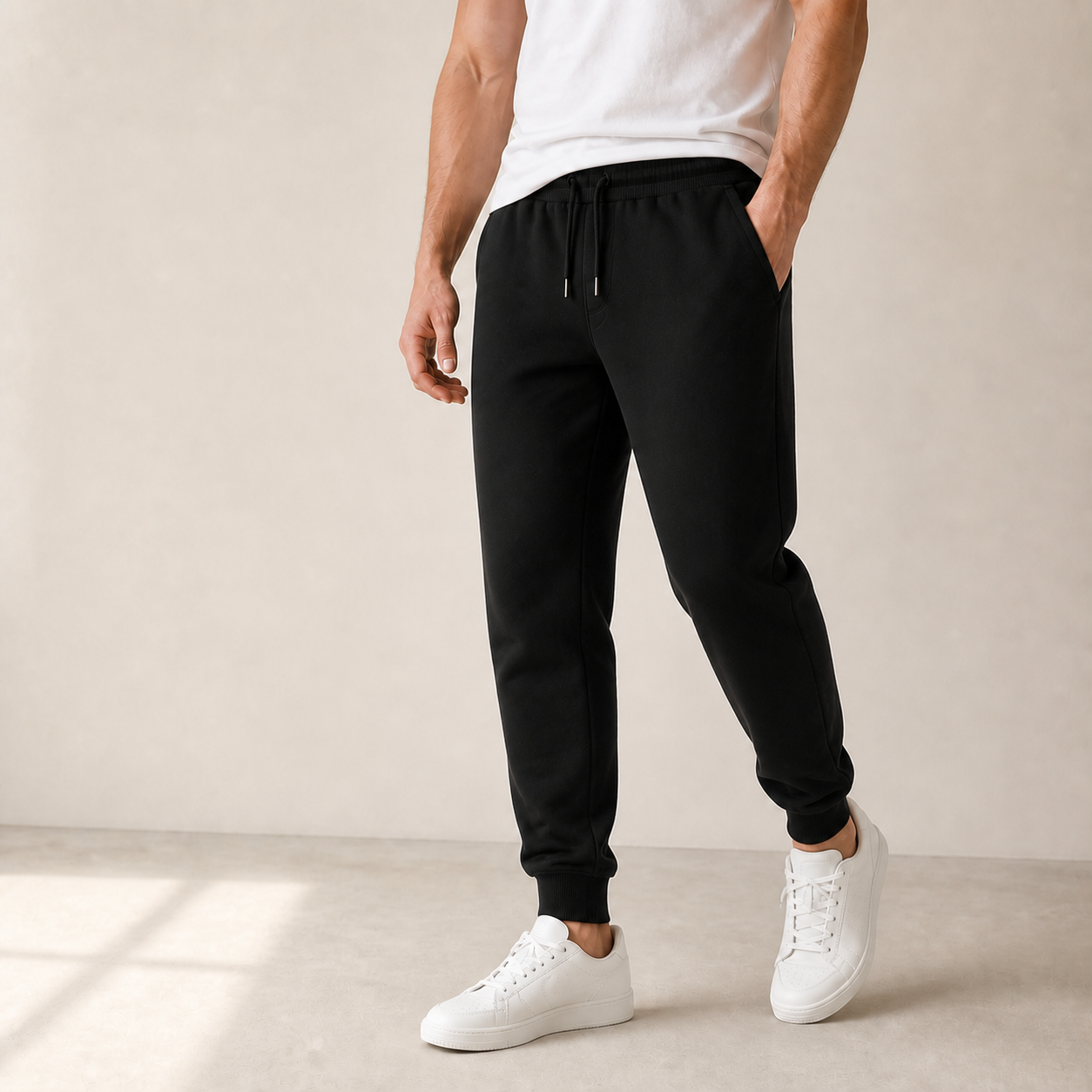 Black men's fleece-lined jogger sweatpants