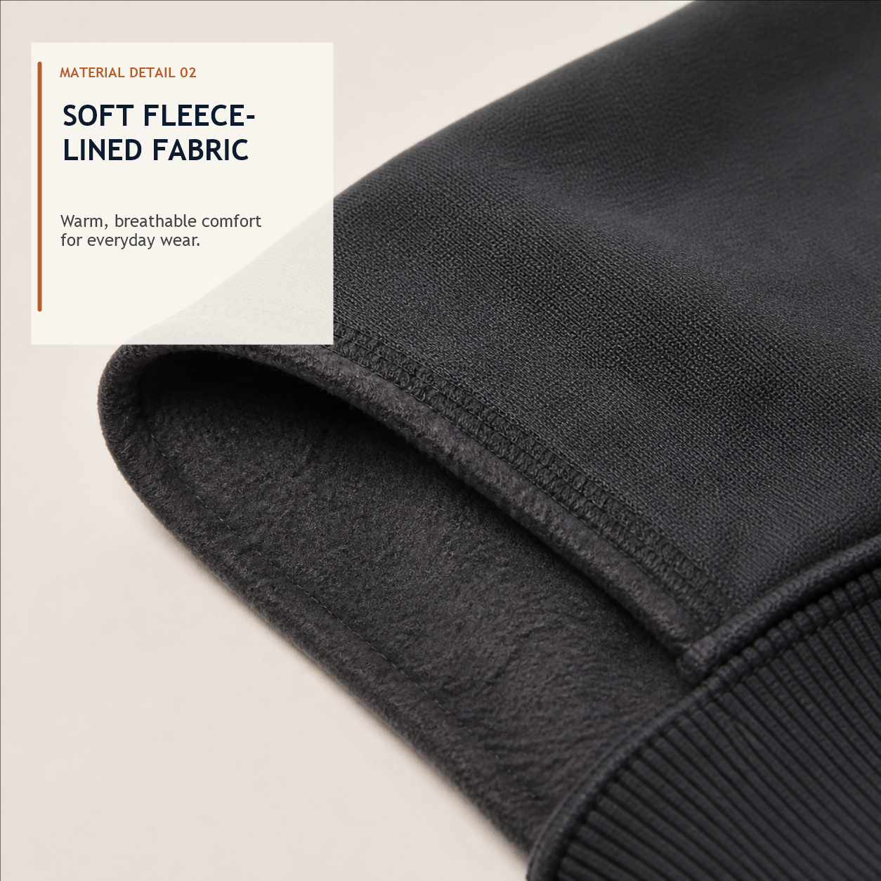 Soft fleece-lined fabric detail