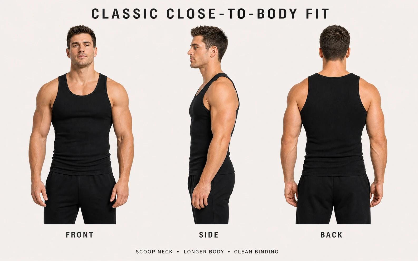 Front side and back views of the fitted athletic tank top