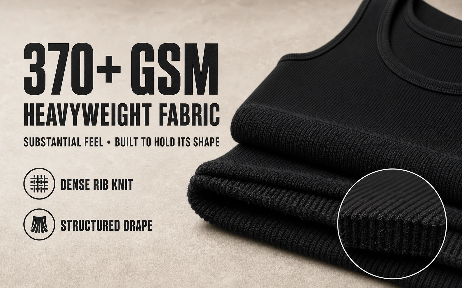 Substantial ribbed fabric with supportive structure