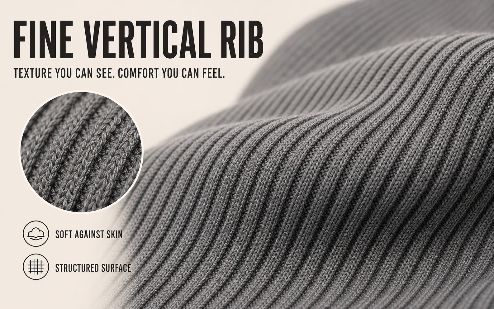 Close view of the breathable rib-knit texture