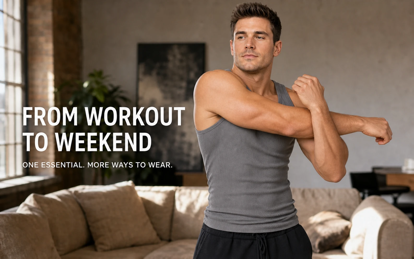 Gray ribbed tank top from workout to weekend