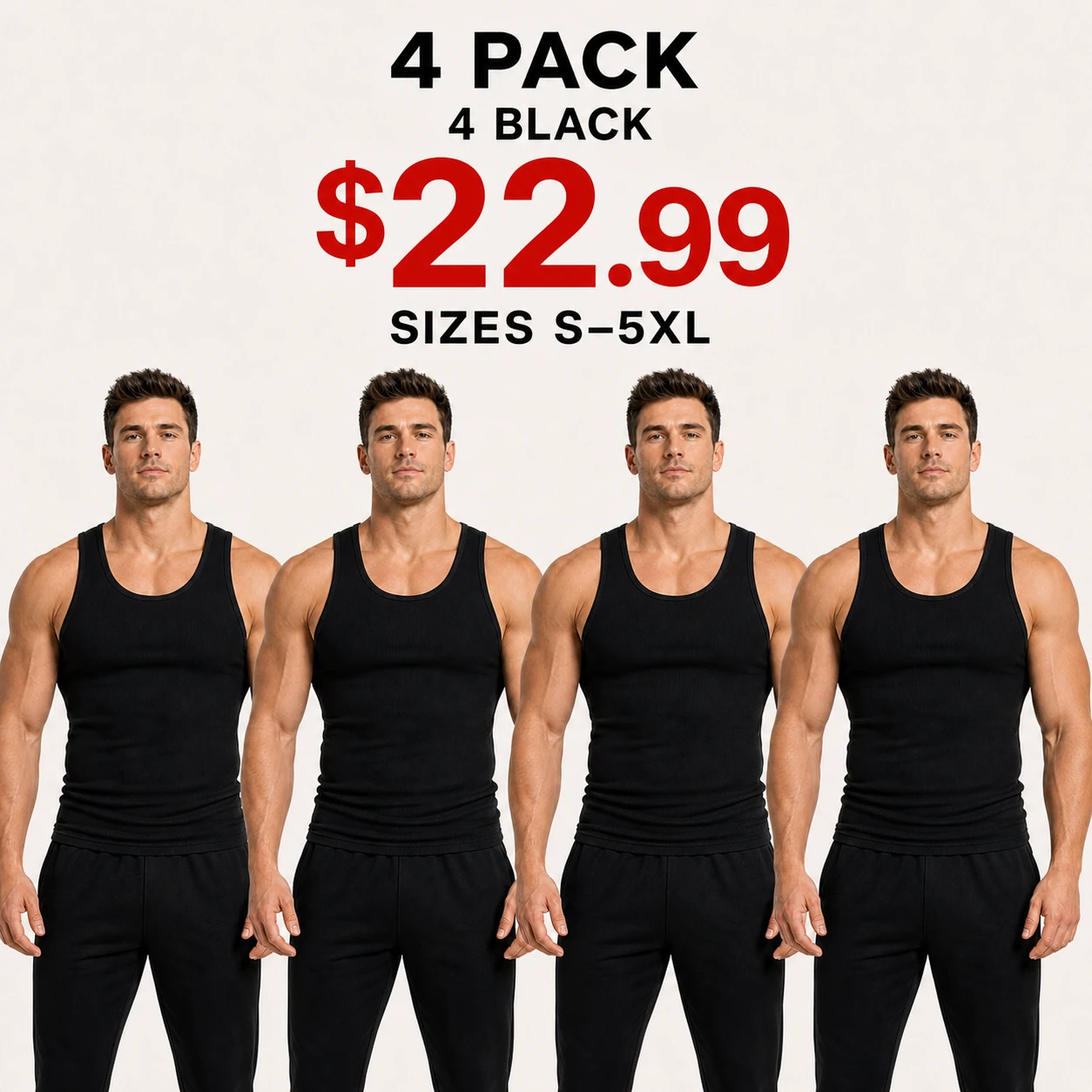 Four-pack of Black ribbed tank tops