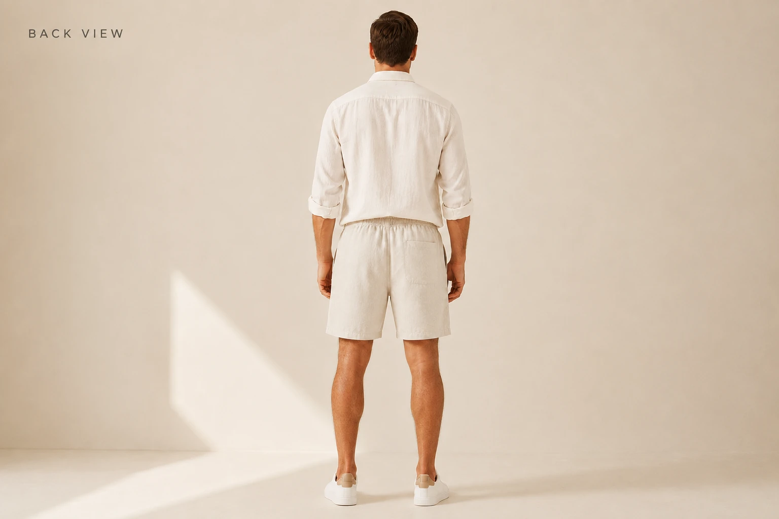 Back view of the relaxed cotton linen shorts