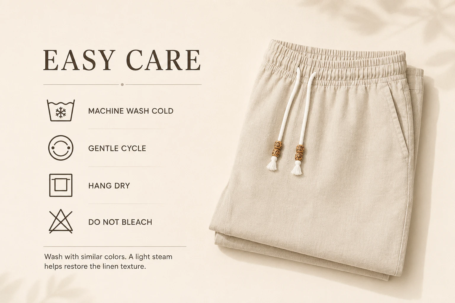 Easy care guide for cotton linen shorts