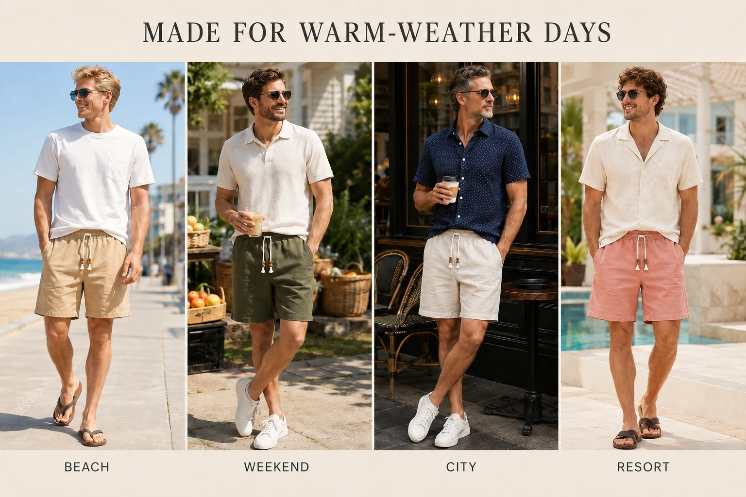 Cotton linen shorts for warm-weather occasions