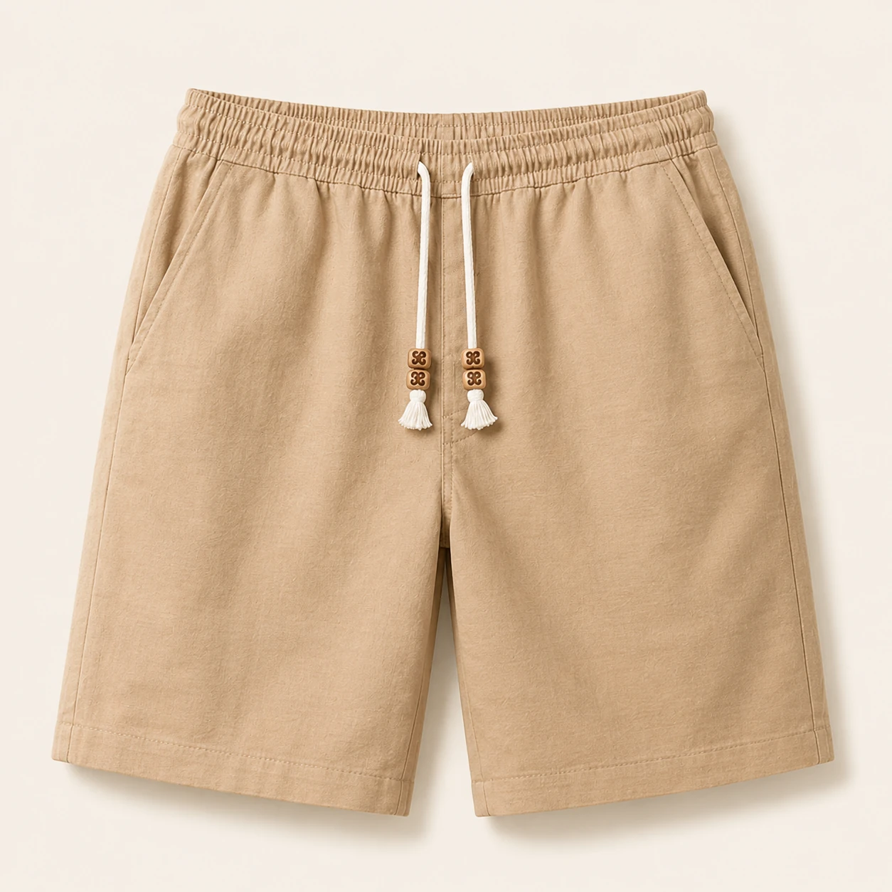 Khaki cotton linen drawstring shorts